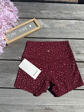 Lululemon Align No Line HR Short 4" Heart Scatter Dot Burgundy Bay size 6 nwt
